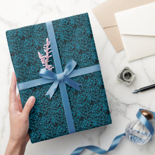 Blinking Pixels Pattern 01.LBlue. Black BG Wrapping Paper