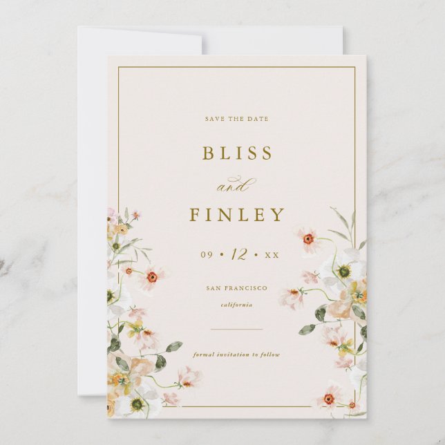 BLISS Floral Save The Date Minimal Wedding Card (Front)