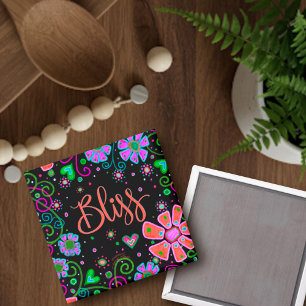 Bliss Pretty Whimsical Inspirational Floral Black Magnet