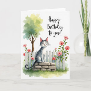 Blissful Birthday Cat Garden Card
