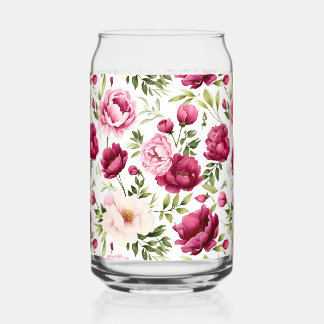 Blissful Blooms Pink and Burgundy Peonies Flowers Can Glass