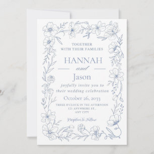 Blissful Blue Blooms Wedding Invitation