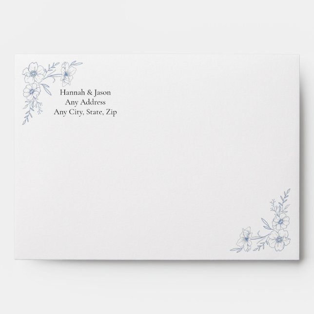 Blissful Blue Blooms Wedding Invitation Envelopes (Front)