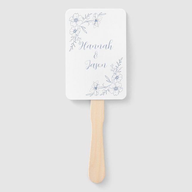 Blissful Blue Blooms Wedding Program Hand Fans (Front)