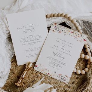 Blissful Boho Wildflower Front & Back Wedding  Invitation