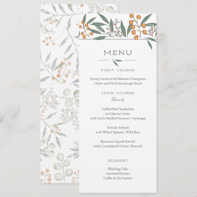 Blissful Bounty Botanical Wedding Menu Card (Front/Back)