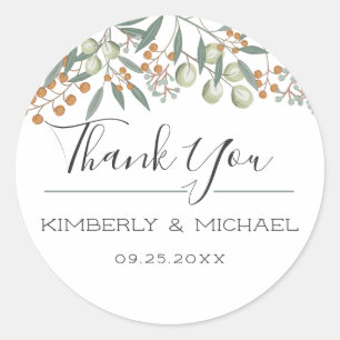 Blissful Bounty Botanical Wedding Thank You Classic Round Sticker