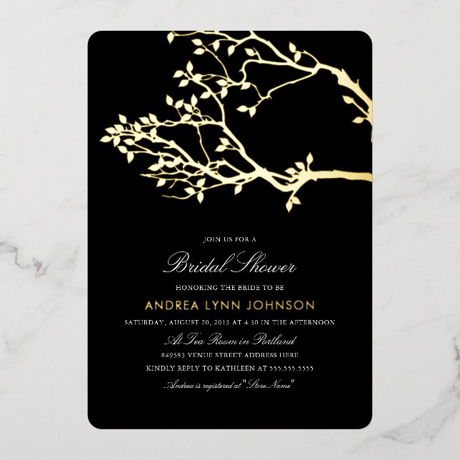 Blissful Branches Bridal Shower Gold  Foil Invitat (Front)