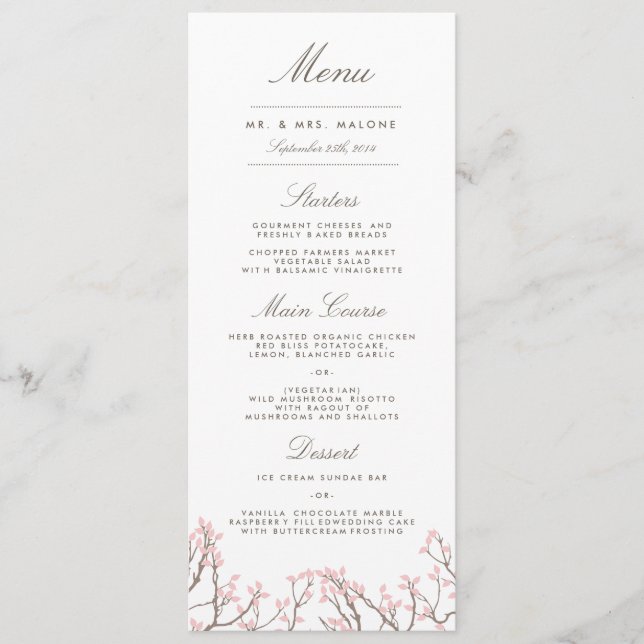 Blissful Branches Wedding Dinner Menu (Front)