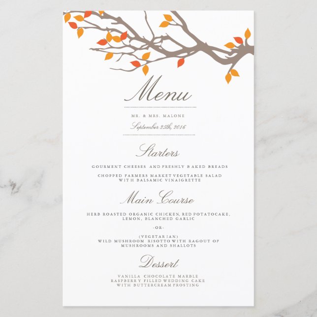 Blissful Branches Wedding Dinner Menu (Front)