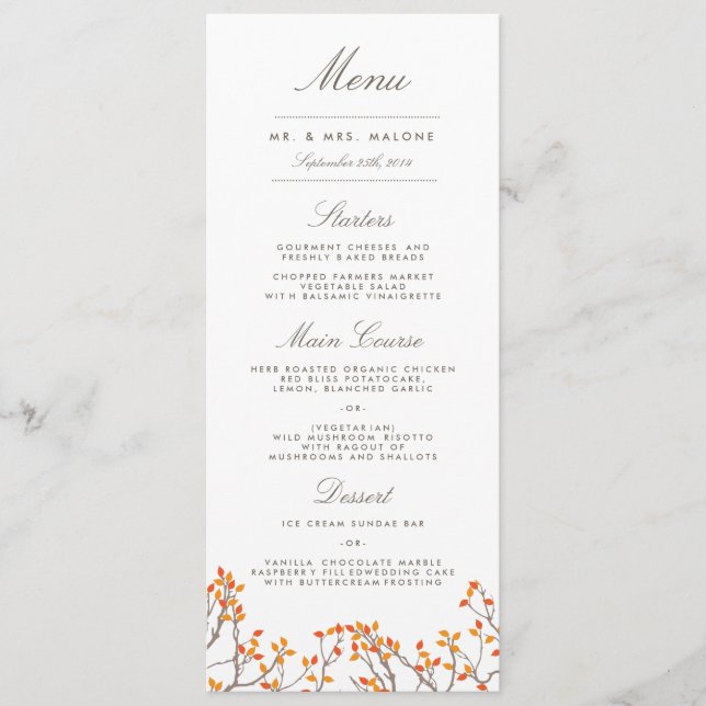 Blissful Branches Wedding Dinner Menu (Front)