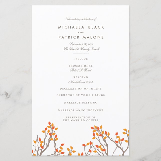 Blissful Branches Wedding Program (Front)