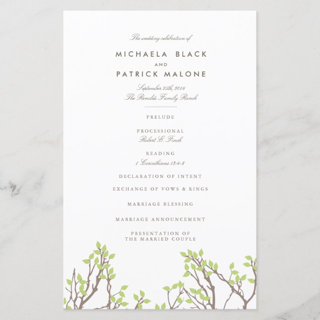 Blissful Branches Wedding Program (Front)