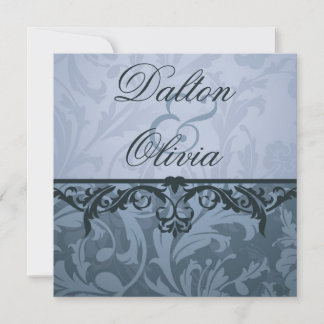 Blissful Brocade Blue Floral Wedding Invitation