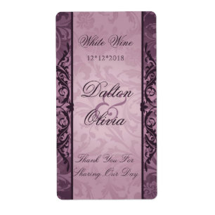 Blissful Brocade Plum Wedding Wine Label