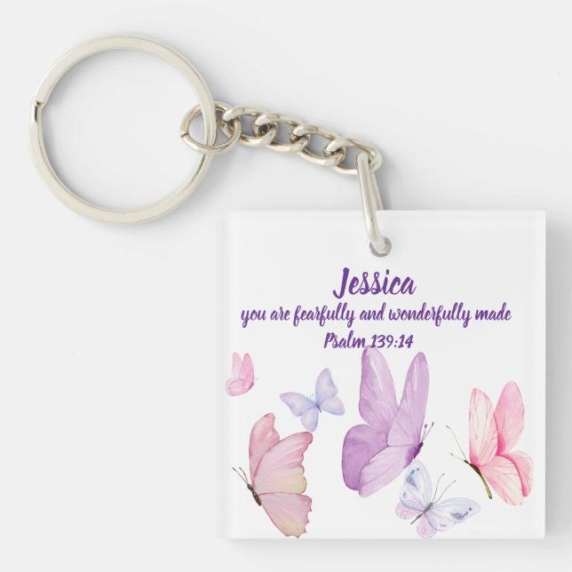 Blissful Butterfly Psalm 139:14 Keychain (Front)