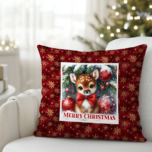 Blissful Christmas scene baby fawn Christmas Cushion