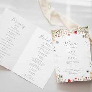 Blissful Colorful Boho Wildflower Folded Wedding Programme