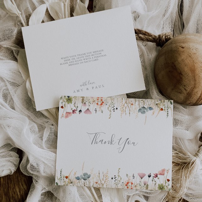 Blissful Colourful Boho Wildflower Flat Wedding Thank You Card (Creator Uploaded)