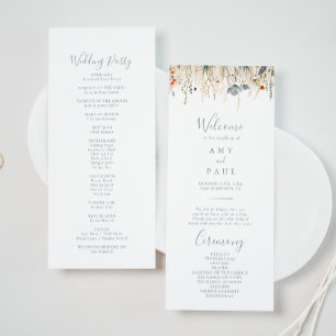 Blissful Colourful Boho Wildflower Wedding Program Programme