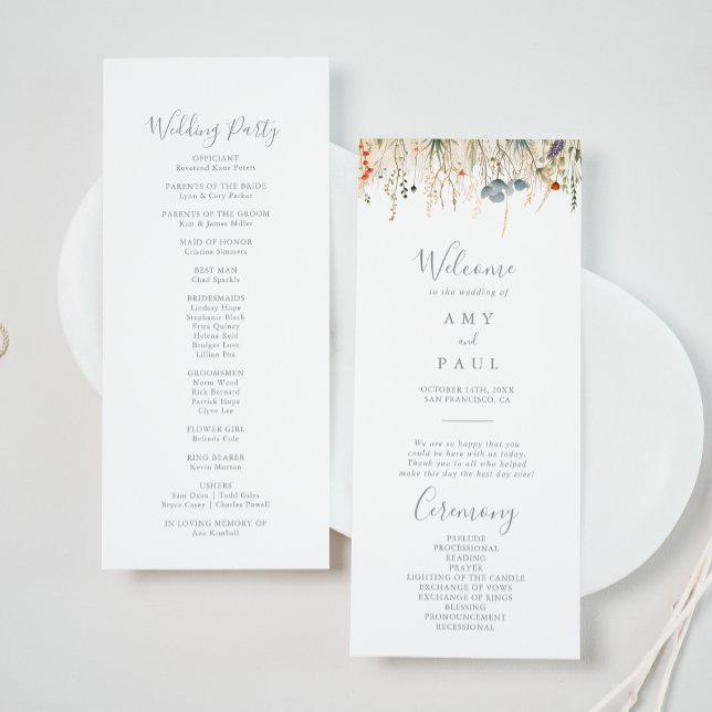 Blissful Colourful Boho Wildflower Wedding Program Programme (Creator Uploaded)