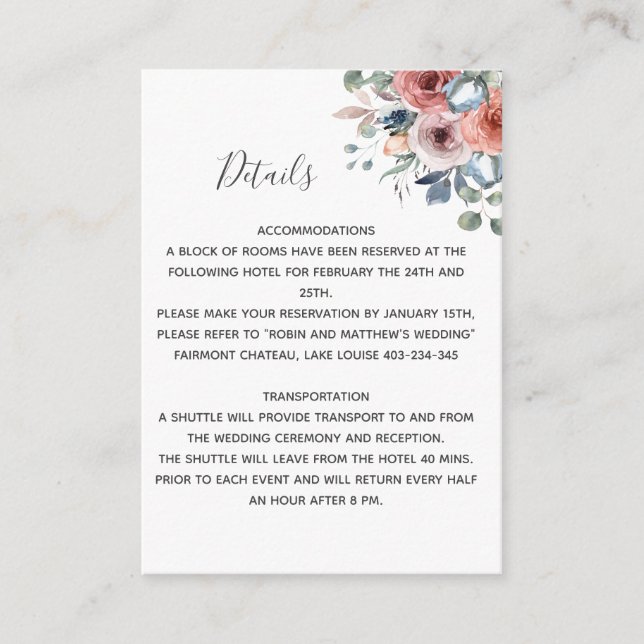 Blissful Floral Details, Dusty Blue Floral Enclosure Card (Front)