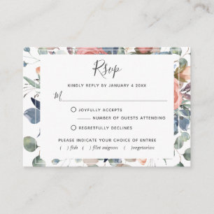 Blissful Floral, Dusty Blue and Greenery RSVP Card