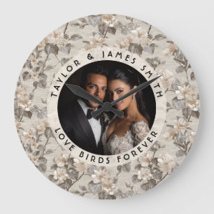 Blissful Gardenias Charm Modern Wedding Large Clock