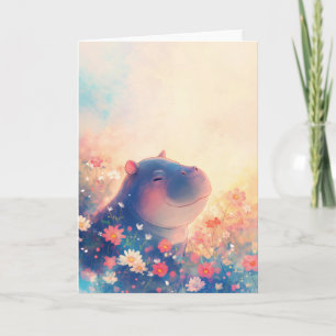 Blissful Hippo in a Dreamy Meadow Card