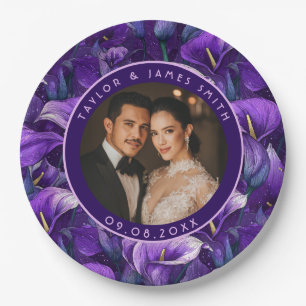 Blissful Purple Calla Lilies Petal Vintage Wedding Paper Plate