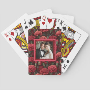 Blissful Red Carnation Charm Botanical Wedding Playing Cards