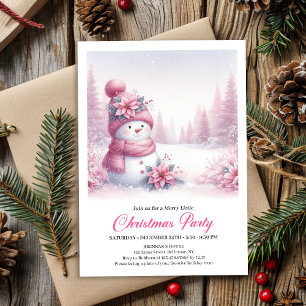 Blissful Snowy Pink Snowman Editable Kids Christma Invitation