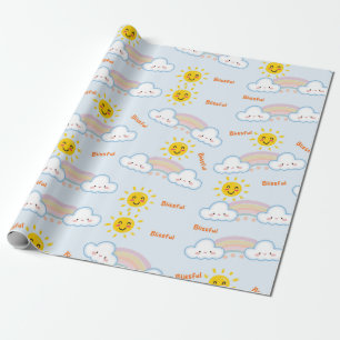 Blissful Sunshine & Rainbow Happy Clouds, Sun Wrapping Paper