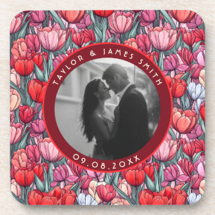 Blissful Tulip Accent Vineyard Wedding Coaster