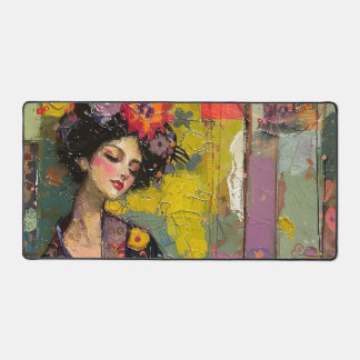Blissful Woman in Kimono  Desk Mat