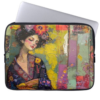 Blissful Woman in Kimono  Laptop Sleeve