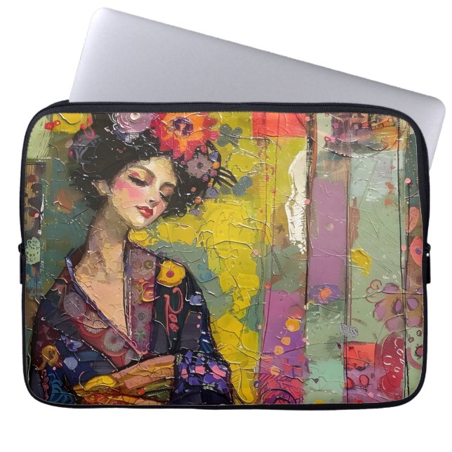 Blissful Woman in Kimono  Laptop Sleeve (Front)