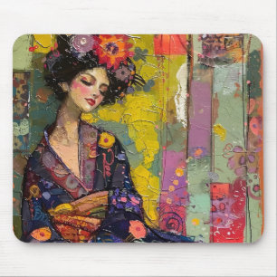 Blissful Woman in Kimono Mouse Mat