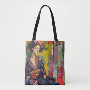 Blissful Woman in Kimono Tote Bag