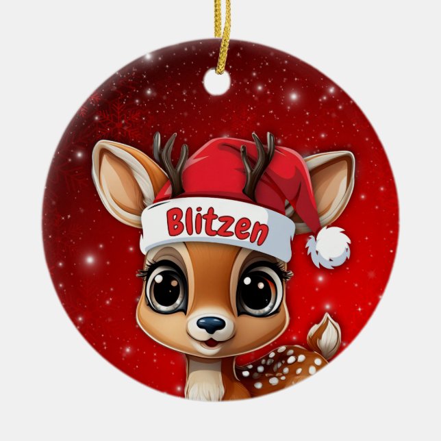 Blitzen Baby Deer, Fawn, Doe, Reindeer🦌 🎄 Ceramic Tree Decoration (Front)