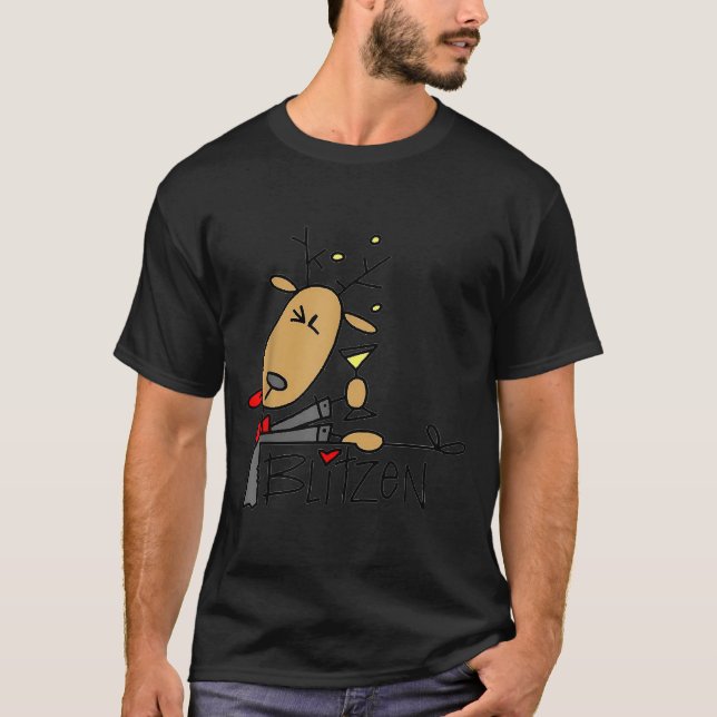 Blitzen Christmas Funny Reindeer  T-Shirt (Front)
