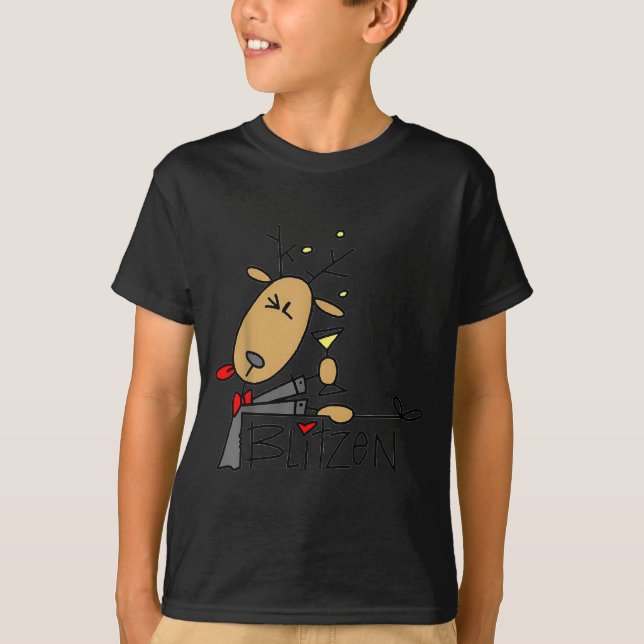 Blitzen Christmas Funny Reindeer  T-Shirt (Front)