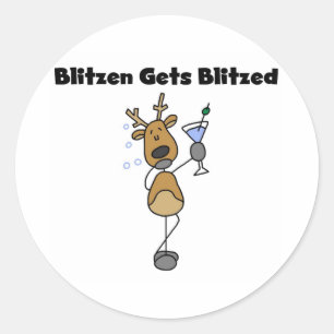 Blitzen Gets Blitzed Reindeer Humour Classic Round Sticker