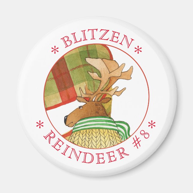 BLITZEN REINDEER Round Magnet (Front)