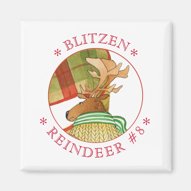 BLITZEN REINDEER Square Magnet (Front)