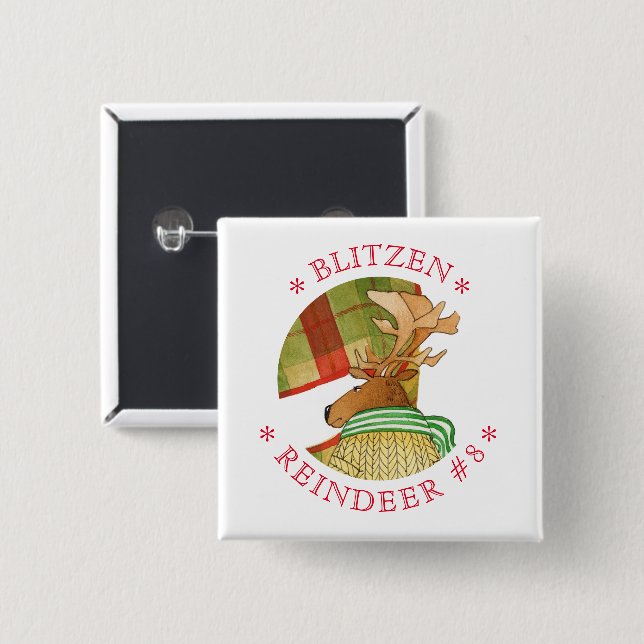 BLITZEN REINDEER Square Pin Button (Front & Back)