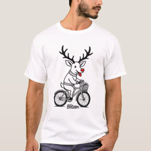 Blitzen The Reindeer Riding a Bike T-Shirt