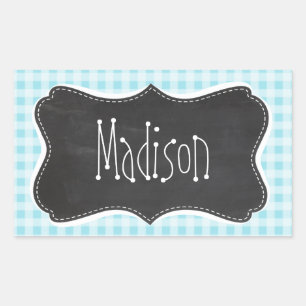 Blizzard Blue Gingham; Vintage Chalkboard look Rectangular Sticker