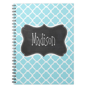Blizzard Blue Quatrefoil; Vintage Chalkboard look Notebook