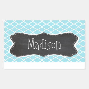 Blizzard Blue Quatrefoil; Vintage Chalkboard look Rectangular Sticker